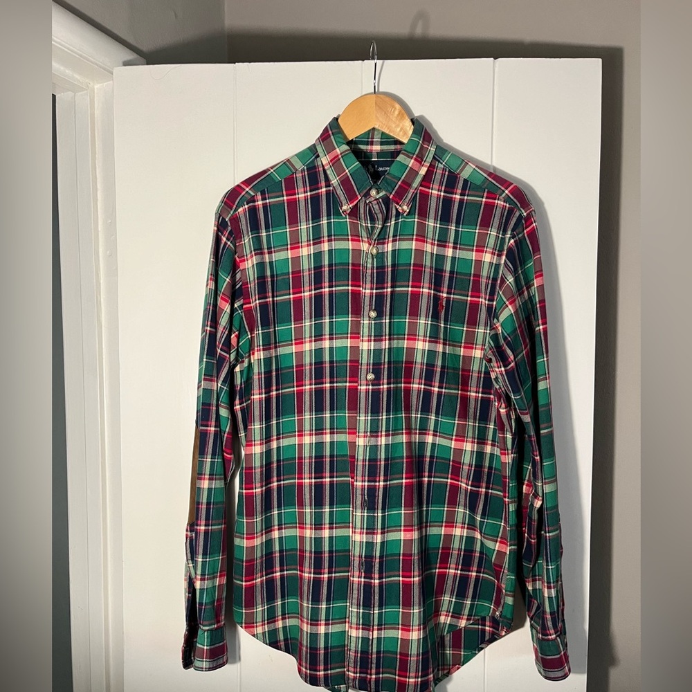 Custom Ralph Lauren plaid shirt with custom feature elbow pads